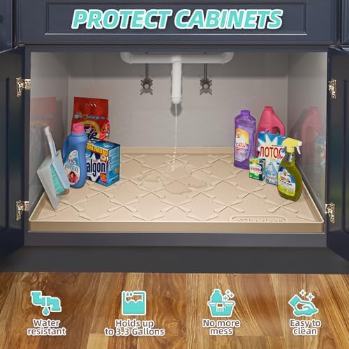 SIKADEER Waterproof Under Sink Mat 34" x 19" Cabinet Protector Silicone Mat - Image 5