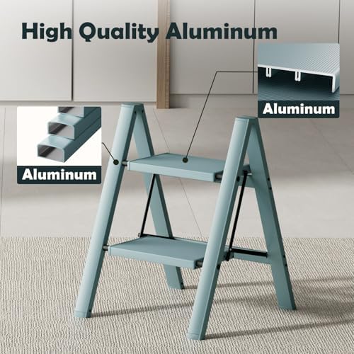 Taranta 2 Step Stool Foldable,Aluminum Step Ladder-Serene Blue - Image 3