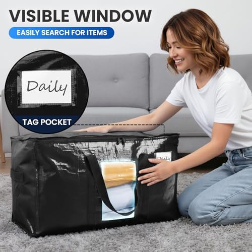 TAILI 8 Pack Black Extra Large Moving Bags,Storage Bag with Visible Window - Image 5