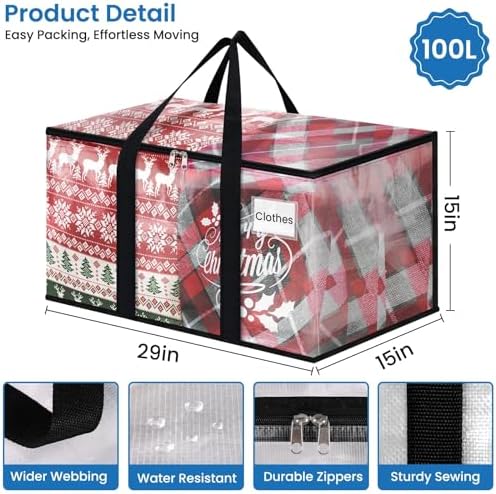 RoomHacks Moving Bags, Heavy Duty Large Storage Bags, 100L, 4 Pack, Clear - Image 2