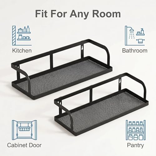 PUSDON 2-Pack 16.5" Extra Long Slim Hollowout Shower Caddy, Wall Mount Spice Rack & Bathroom Organizer, Mesh Bottom Cabinet Door Shelf Holds 50LBS - Matte Black, Hollowout - Image 7