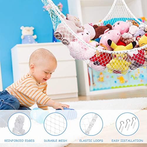 Stuffed Animal Hammock, Toy Hammock Storage Net, LXUNYI Mesh Toy Net Holder Jumbo Wall Corner Giant Baby Kids Children Stuff animals Hammocks Net Organizer for Bedroom (White, 84 inch) - Image 2