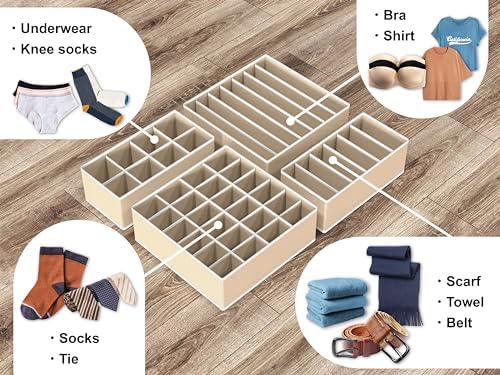 Simple Houseware 4-Pack Drawer Organizer Set for Underwear/Socks/Bra, Beige - Image 4