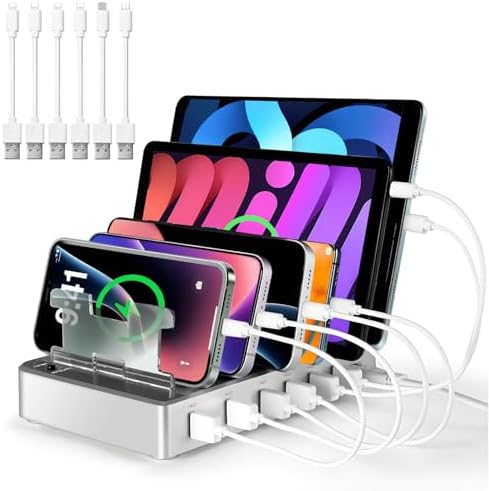 300W Charging Station for Multiple Devices, Fast Charging 6 Port Charging Station - Compatible with iPhone iPad Android Tablets, Home Office Travel Organizer by Unknown