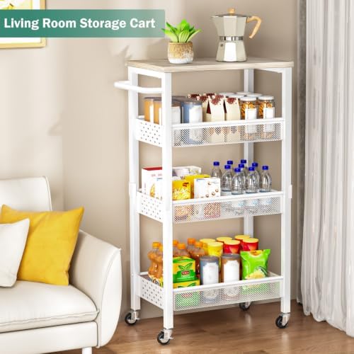 Vivihomety 4-Tier Laundry Utility Rolling Storage Cart with Wheels, Metal - Image 6