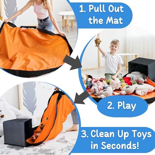 XL Toy Storage Organizer with Play Mat - Storage Bag/Box for Kids, Boys, Girls, Nursery, Playroom - Basket for Building Bricks/Blocks - Collapsible Fabric Cube Bin, 13"x13"x15" - Image 3