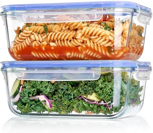 Vtopmart 2Pack 1860ml/63oz Large Glass Storage Containers With Lids, Blue by Vtopmart