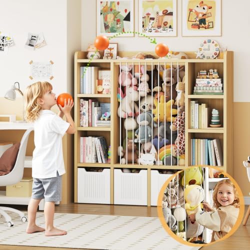 ONBRILL 3-in-1 Toy & Stuffed Animal Storage, 4 Movable Toy Chest, Natural - Image 5