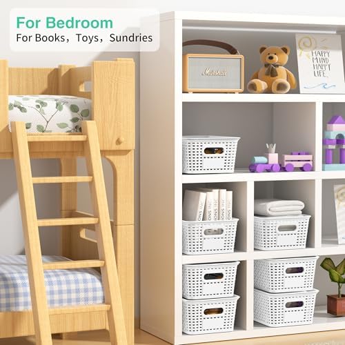 8 Pack Plastic Storage Baskets,White Stackable Bins with Lid - Image 5
