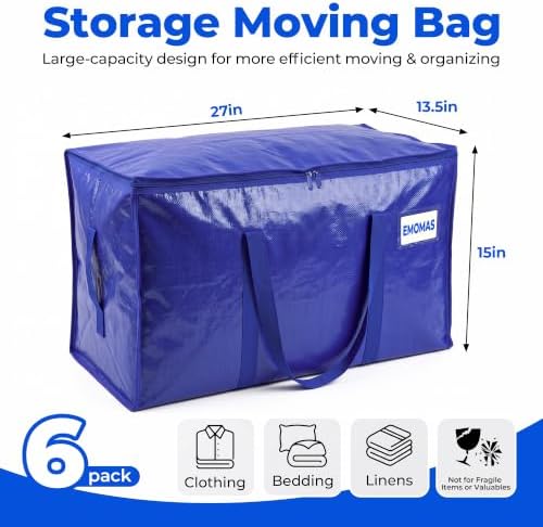 6 Pack Heavy Duty Moving Bags, Extra Large with Handles, Royal Blue - Image 2