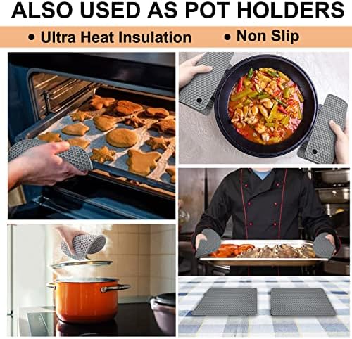 Walfos Silicone Trivet Mats - 4 Heat Resistant Pot Holders, Multipurpose Non-Slip Hot Pads for Kitchen Potholders, Hot Dishers, Jar Opener, Spoon Holder, Food Grade Silicone & BPA Free (Nordic Grey) - Image 2