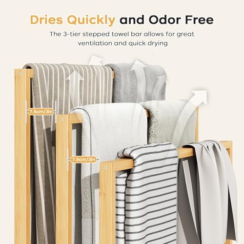Bamboo Towel Rack Stand, 3 Tier Freestanding Bathroom Towel Drying Rack - Image 4