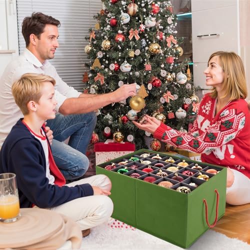 BlessedSeason Christmas Ornament Storage Box，Stackable 3 Drawer Organizers，Max 72 3" Christmas bauble, Adjustable Christmas Ball Storage Container Bins， Green - Image 6