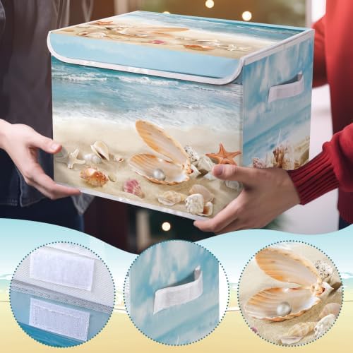 Briwooody Beach Storage Bin with Lid Handle Coastal Foldable Storage Box - Image 3