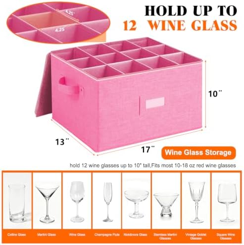 Wine Glass Storage Box, Stemware Storage Containers Cases with Dividers - Image 4