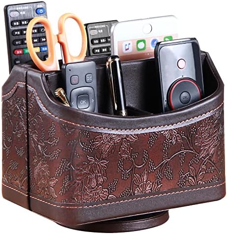 PU Leather 360° Rotatable Remote Control Holder,Nightstand TV Remote Caddy by PUSU