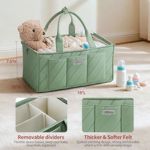 Baby Essentials Diaper Caddy Organizer – Portable Storage Basket with Shoulder Strap & Stroller Hooks, Splashproof Quilted Nursery & Car Tote, Gender Neutral Gifts for Baby Shower, Sage Green - Image 2