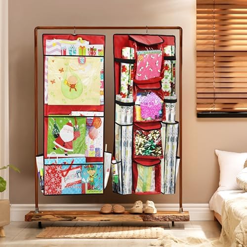 Simple Houseware Double-Sided Hanging Gift Wrap Organizer, Red (Set of 1) - Image 4
