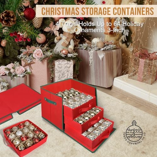 Premium Christmas Ornament Storage Box Keeps 64 3" & 4 Individual Trays ﻿ - Image 2