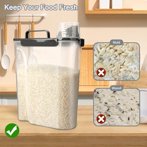 Komzon Rice Storage Containers, Airtight Cereal Containers Storage, BPA Free Rice dispenser for Flour, Pasta, Grain and Baking, Pet Dog Cat Bird Food Container 20lb+ 10lb Grey - Image 6