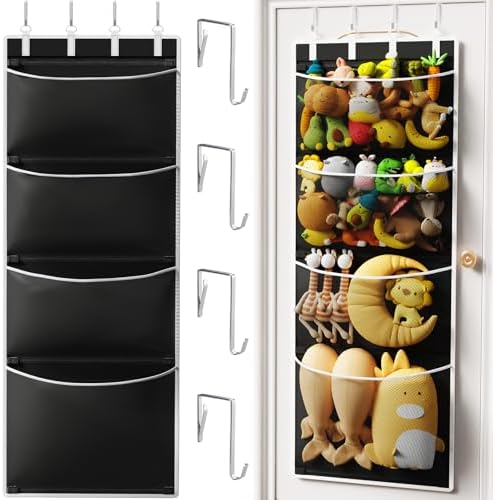 Criusia Over the Door Hanging Organizer, Extra-Large Door Storage Organizer with 4 Deep Mesh Pockets, Space-Saving Hanging Storage for Bedroom & Home Organization, Black by Criusia