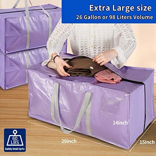 Heavy Duty Extra Large Moving Bags with Extra Long Handles -Includes Backpack Straps - Easy Storage For Space Saving (Mixed Color-6 Bag) - Image 6