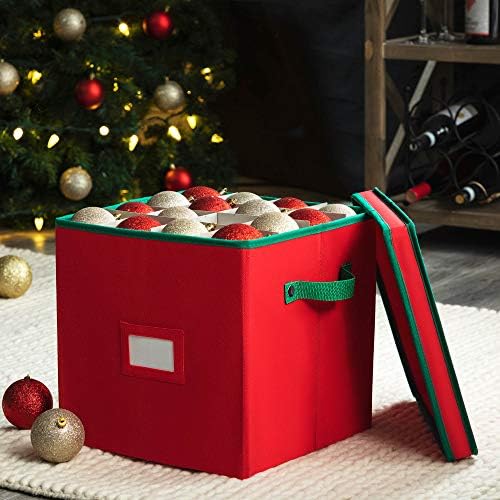 Durable Non-Woven Christmas Ornament Storage Box with Removable lid, Stores up-to 64 Standard Holiday Ornaments & Xmas Decorations For Seasons To come - 12 x 12 Inch 4 Layer Ornament Storage Container - Image 2