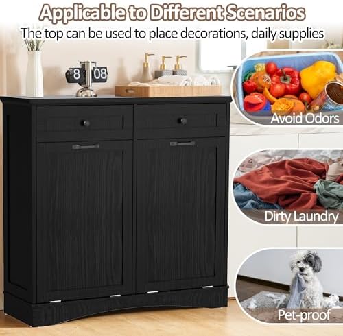 Double Tilt Out Trash Cabinet Freestanding Dark Black - Image 6