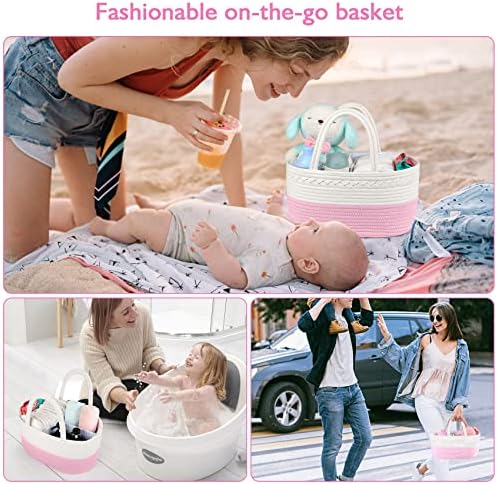 ABenkle Diaper Caddy Organizer, Boho Rustic Cotton Rope Nursery Baby Basket, Changing Table Organizer for Baby Diaper Storage and Baby Shower - Image 6