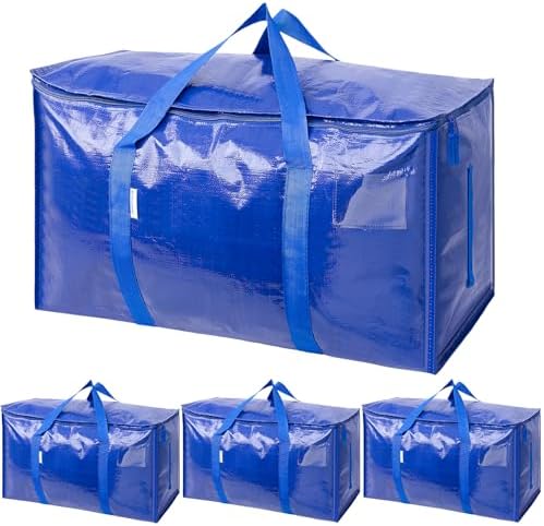 TICONN 4 Pack Extra Large Moving Bags with Zippers & Carrying Handles, Heavy-Duty Storage Tote Moving Boxes for Space Saving (4 PK, 18 Gallon) by TICONN