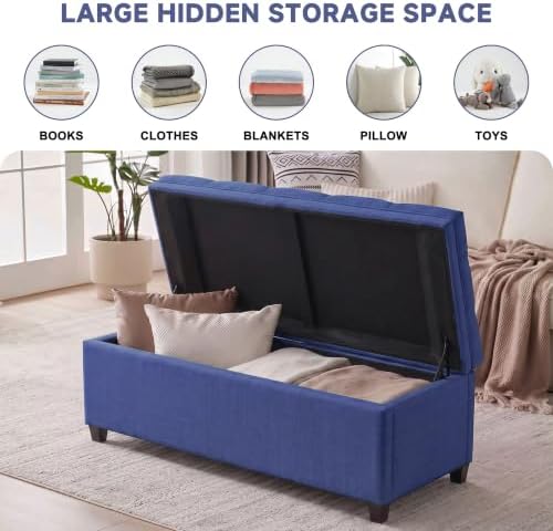 Mangodan 43 Inch Storage Ottoman, Tufted Ottoman with Storage - Image 3
