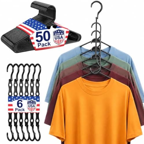 HOUSE DAY 6 Pack Magic Hangers and 50 Pack Plastic Hangers, Hangers Set by HOUSEDAY
