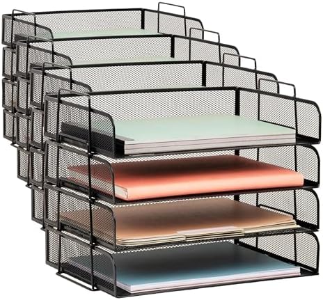 Mind Reader Stackable Paper Tray, Desktop Organizer, File Storage, Office, Metal Mesh, 4 Pcs., Black (Pack of 4) by MindReader