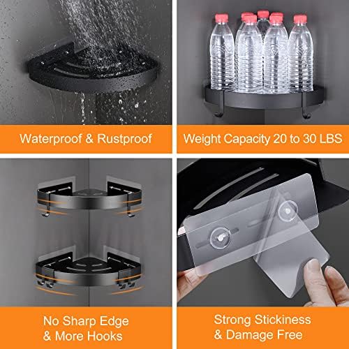 DUFU Adhesive Corner Shower Caddy with Hooks, Black, 2 Pack - Image 3