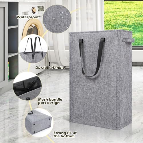 Odonata Slim Laundry Hamper Handles Collapsible Laundry Basket Thin Dirty Clothes Basket Narrow Laundry Bag Foldable Dirty Hamper 45L (Heather Grey) - Image 5