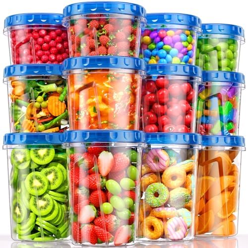 BiuLeon [12 Pack-34/24/17oz Freezer Storage Containers with 3 Different Sizes, Plastic Soup Containers with Lids, BPA-Free Food Storage Containers with Twist Top Lids, Reusable Meal Prep Containers by Unknown