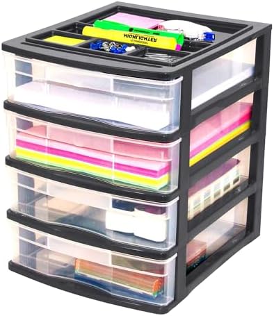 Gracious Living 4-Drawer Desktop Organizer with Tray Top, Black, 3-Pack - Image 7