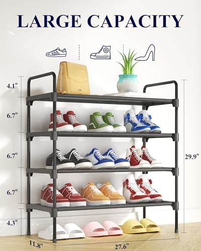 Kitsure Shoe Rack for Closet, Shoe Storage, 27.6" Wide - 4 Tiers, Black - Image 2