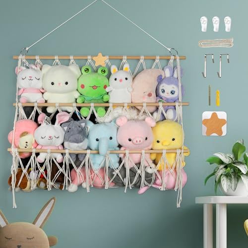 Starry Stuffed Animal Net Hammock Wall Hanging Handmade Boho Macrame Toy Hammock Organizer Holder Display Hanging Plush Toy Net for Corner Wall Stuffed Animal Storage(29.9" H x 31.5" W) by Unknown