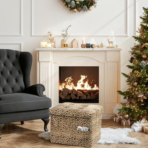 AmasSmile Ottoman with Storage,Folding Chest,17" Velvet,Leopard 2 Pack - Image 5