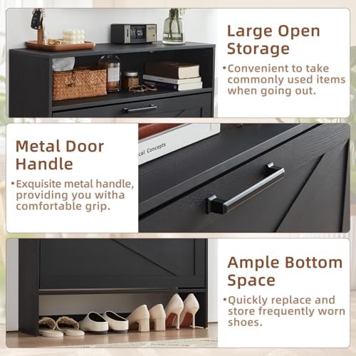 RWYHG Shoe Cabinet with 2 Flip Drawers, Narrow Entryway Organizer,Black - Image 4