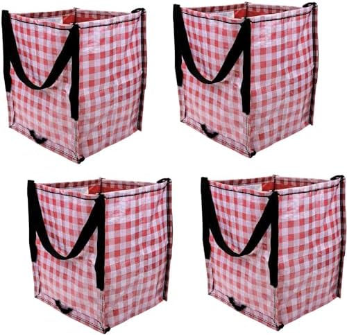 DURASACK Heavy Duty Storage Tote Bag 22-Gallon, Gingham Red, Pack of 4 by DURASACK