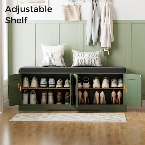 Homleke Shoe Storage Bench, 4 Doors & Thickened Padded Seat Cushion - Image 6