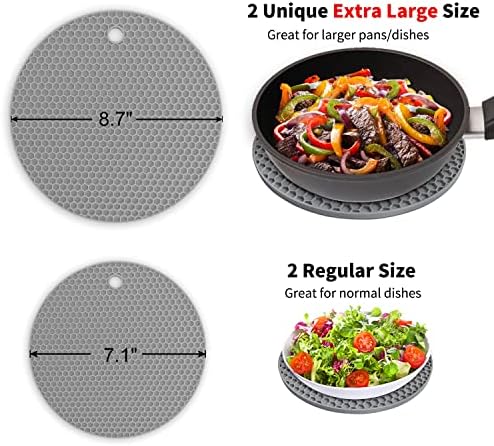 Silicone Trivet Mats - Walfos Heat Resistant Pot Holders Set, 4pcs 2 Sizes 7 Inch & 9 Inch, Multipurpose Non-Slip Hot Pads for Hot Pot, Hot Dishers, Jar Opener, Food Grade & BPA Free (Nordic Grey) - Image 2