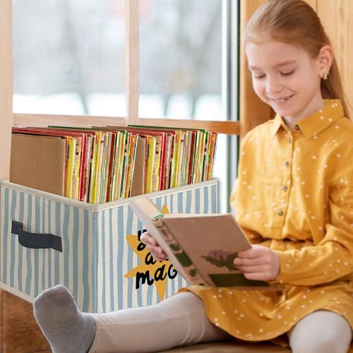 Boho Nursery Foldable Storage Bins Box with Handles, You Are Magic Retro Blue Striped Collapsible Toys Books Clothes Organizer Basket for Kids Nursery Room Bedroom Bathroom Classroom - Image 5