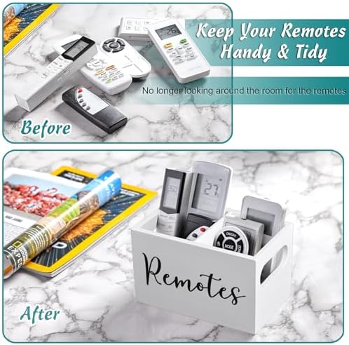 DRASTAR Remote Control Holder, Wood TV Remote Holder, Remote Storage Caddy, Remote Control Organizer (White, 2 Slots) - Image 3