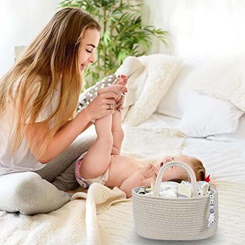 XUANGUO Cotton Rope Baby Diaper Caddy Organizer Basket with Handles Oatmeal - Image 4