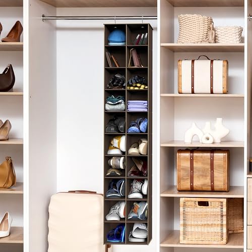 Simple Houseware 20 Section Shelves Hanging Shoes Organizer, Brown - Image 2