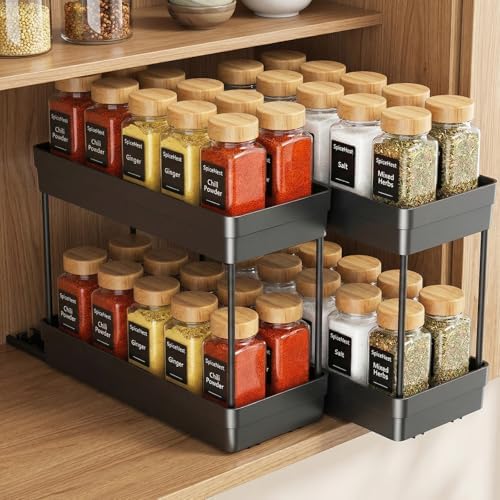Pull Out Spice Rack,2 Pack 2-Tier Cabinet Organizer, Black by Unknown