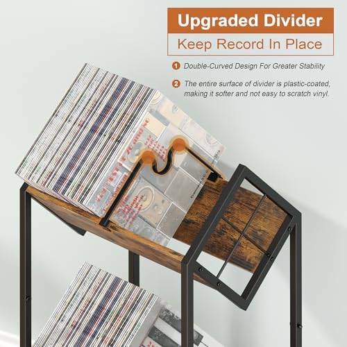 RUILALIFE 2-Tier-Vinyl-Record-Storage-Holder With Dividers, Metal Album storage for vinyl records display Shelf, Vintage 160-200 LP Storage Shelf Stand - Image 5